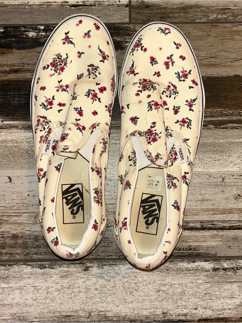 Vans Women’s Cream Floral Slip-On Sneakers with Pink Accents